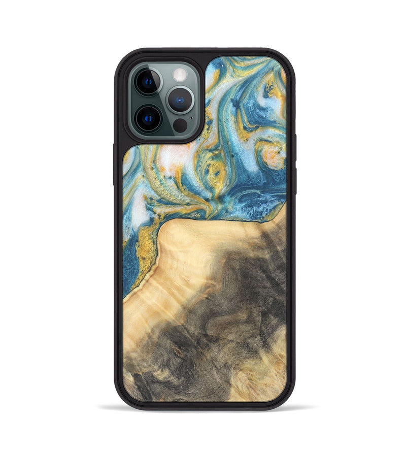 iPhone 12 Pro Wood Phone Case - Benni (Teal & Gold, 732941)