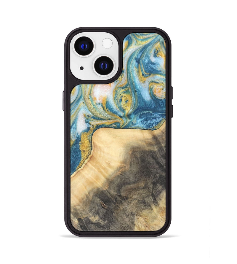 iPhone 13 Wood Phone Case - Benni (Teal & Gold, 732941)