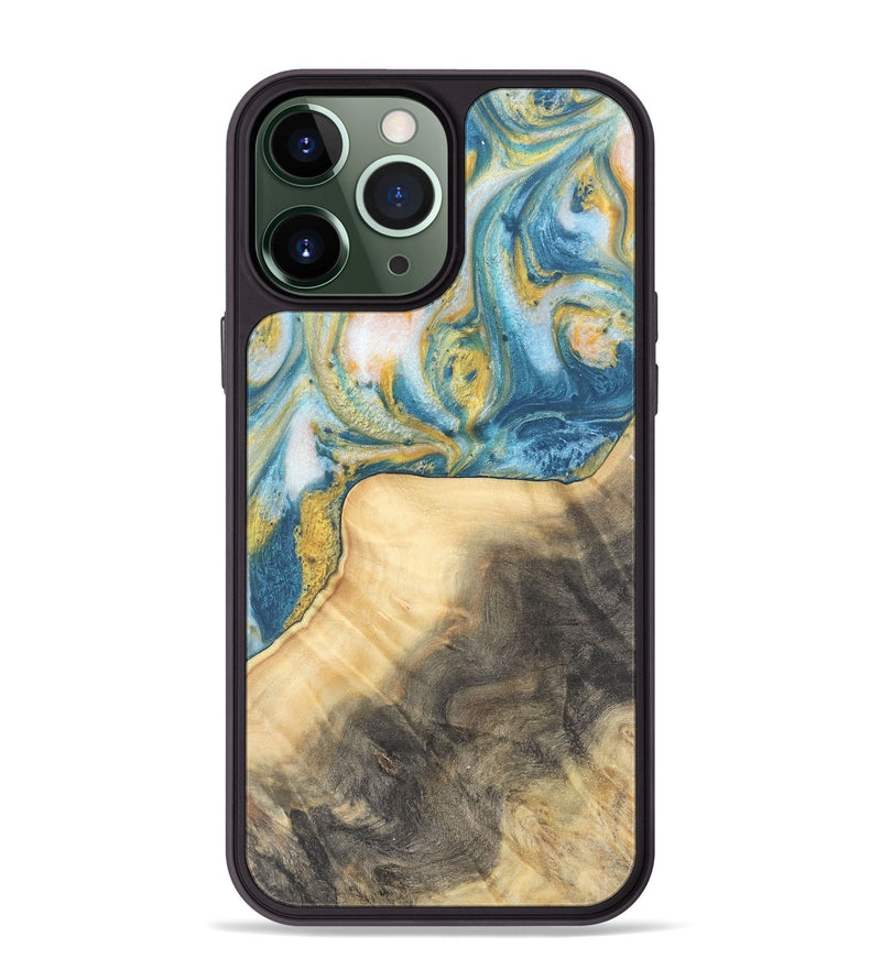 iPhone 13 Pro Max Wood Phone Case - Benni (Teal & Gold, 732941)