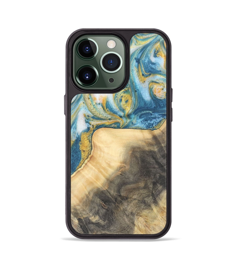 iPhone 13 Pro Wood Phone Case - Benni (Teal & Gold, 732941)