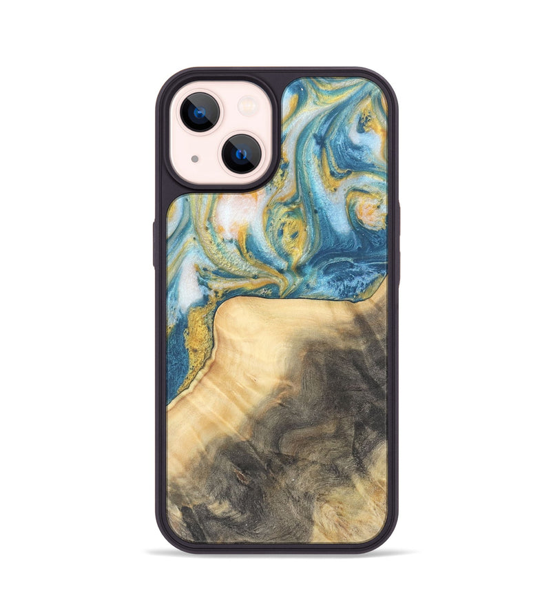 iPhone 14 Wood Phone Case - Benni (Teal & Gold, 732941)