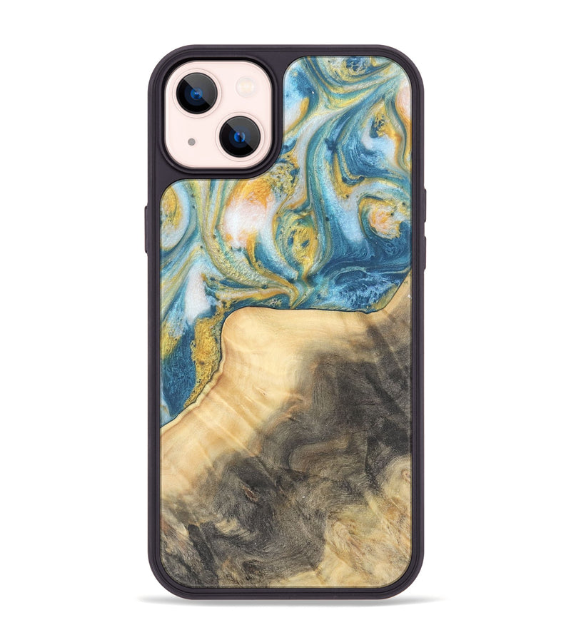 iPhone 14 Plus Wood Phone Case - Benni (Teal & Gold, 732941)