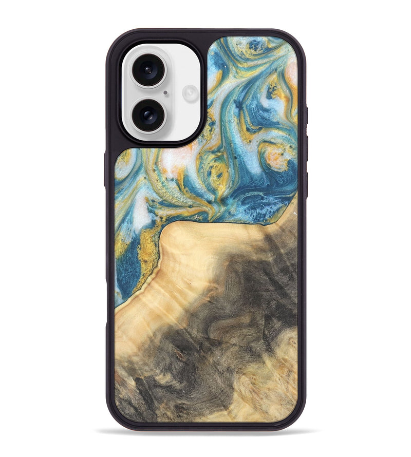 iPhone 16 Plus Wood Phone Case - Benni (Teal & Gold, 732941)