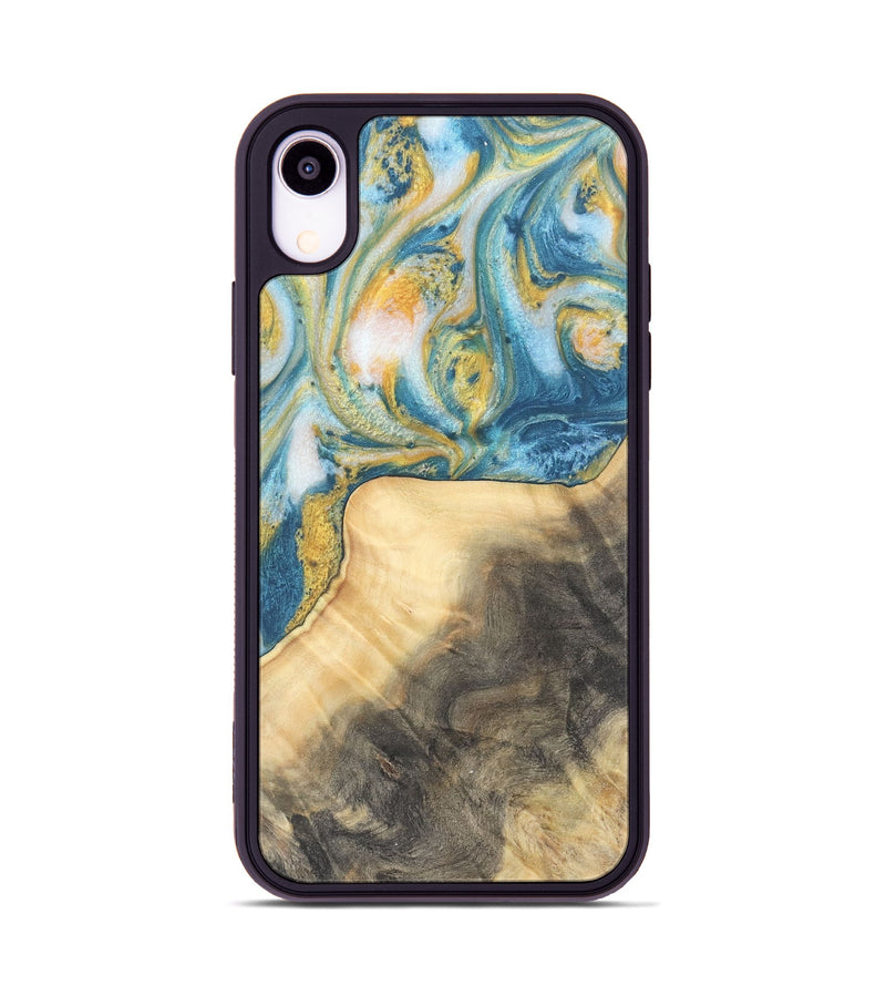 iPhone Xr Wood Phone Case - Benni (Teal & Gold, 732941)