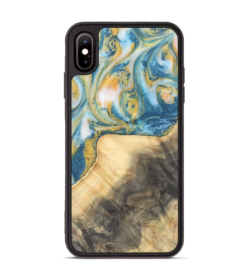 iPhone Xs Max Wood Phone Case - Benni (Teal & Gold, 732941)