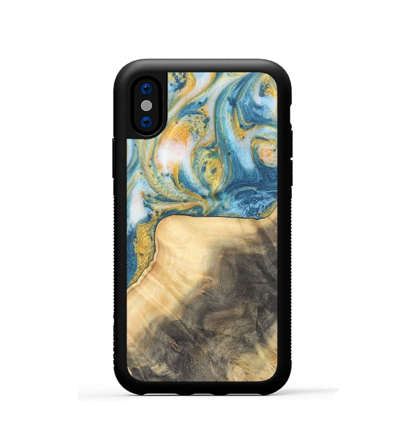 iPhone Xs Wood Phone Case - Benni (Teal & Gold, 732941)