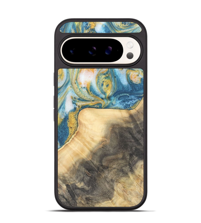 Pixel 9 Pro Wood Phone Case - Benni (Teal & Gold, 732941)