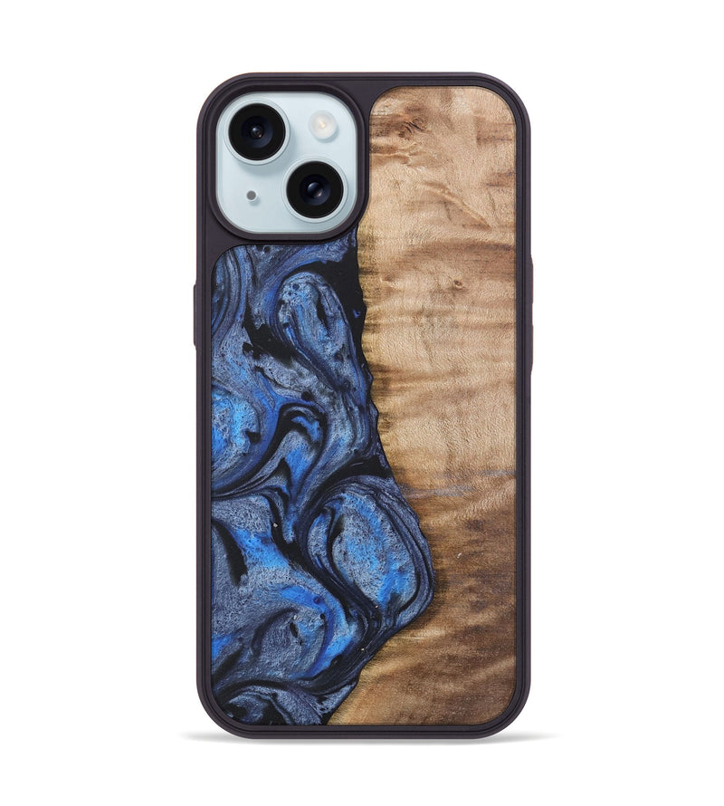 iPhone 15 Wood Phone Case - Manda (Blue, 732945)