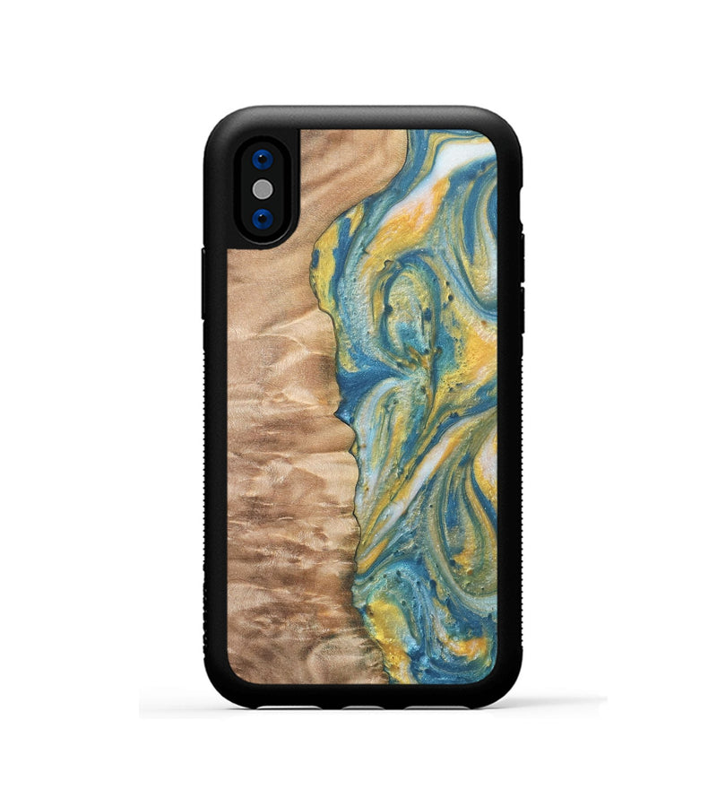 iPhone Xs Wood Phone Case - Marco (Teal & Gold, 732954)