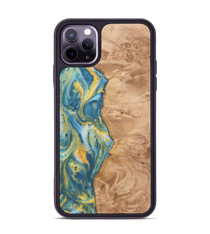 iPhone 11 Pro Max Wood Phone Case - Partha (Teal & Gold, 732957)