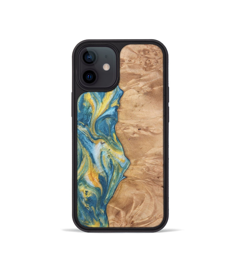 iPhone 12 mini Wood Phone Case - Partha (Teal & Gold, 732957)