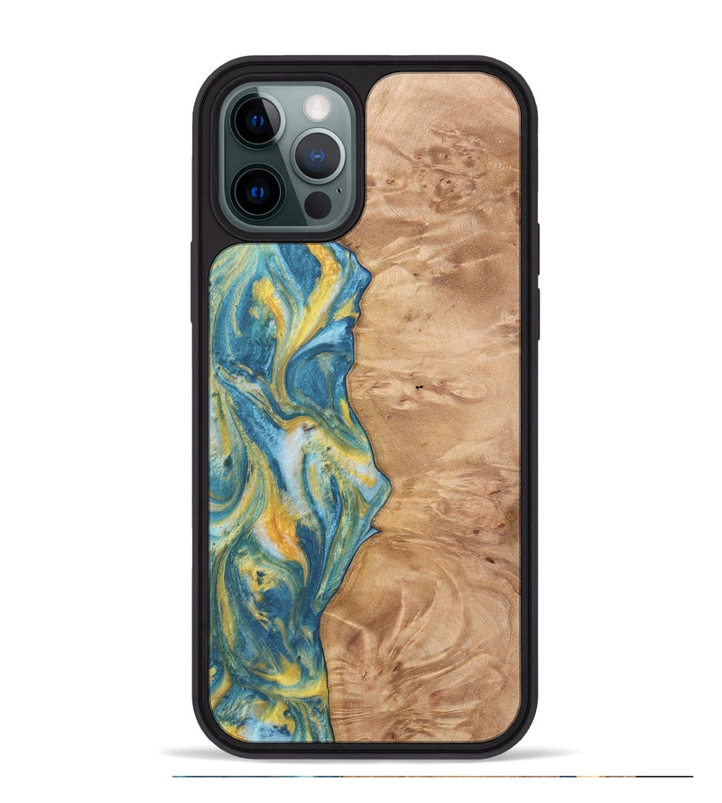 iPhone 12 Pro Max Wood Phone Case - Partha (Teal & Gold, 732957)