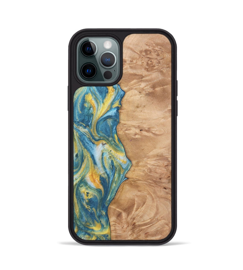 iPhone 12 Pro Wood Phone Case - Partha (Teal & Gold, 732957)