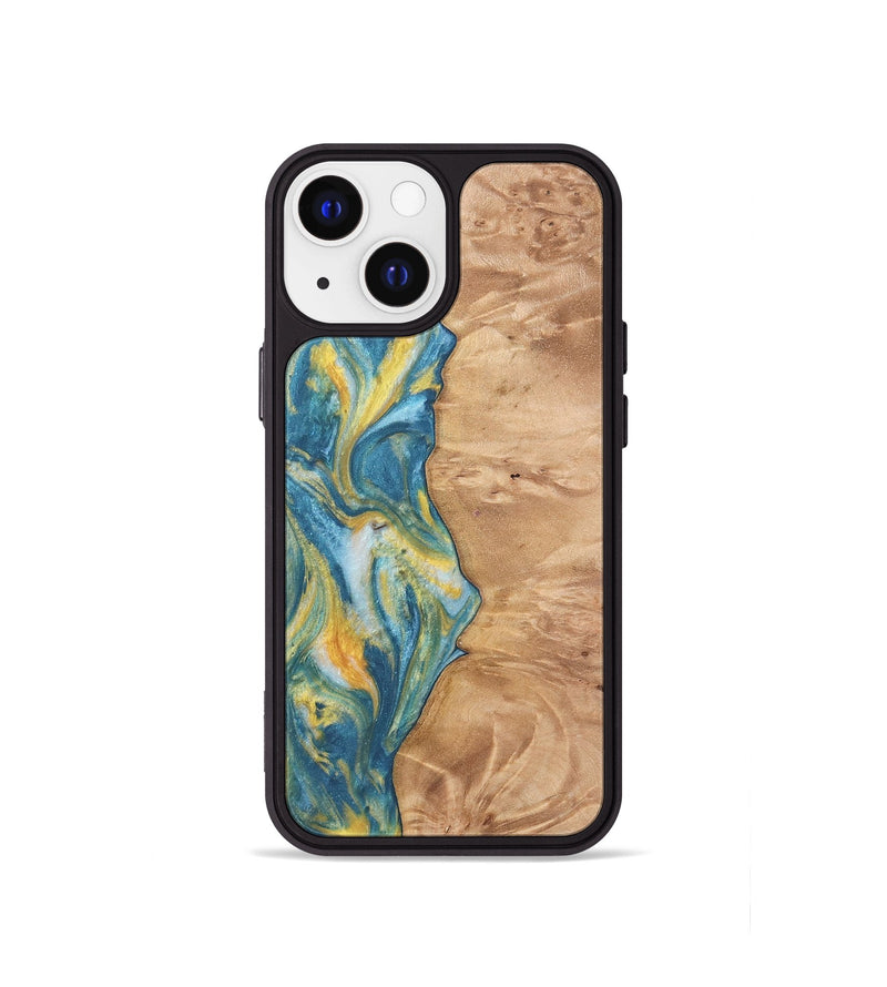 iPhone 13 mini Wood Phone Case - Partha (Teal & Gold, 732957)