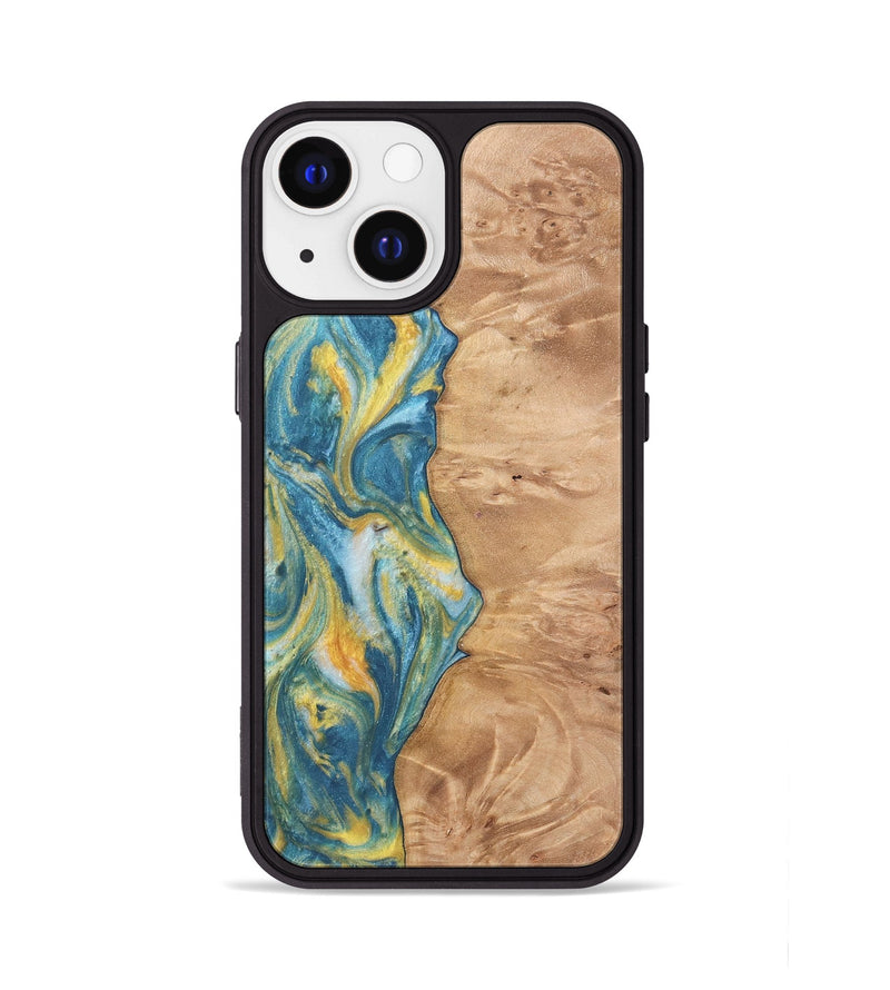 iPhone 13 Wood Phone Case - Partha (Teal & Gold, 732957)