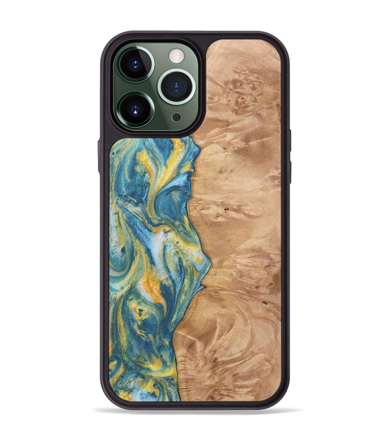 iPhone 13 Pro Max Wood Phone Case - Partha (Teal & Gold, 732957)