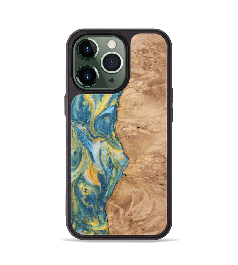 iPhone 13 Pro Wood Phone Case - Partha (Teal & Gold, 732957)