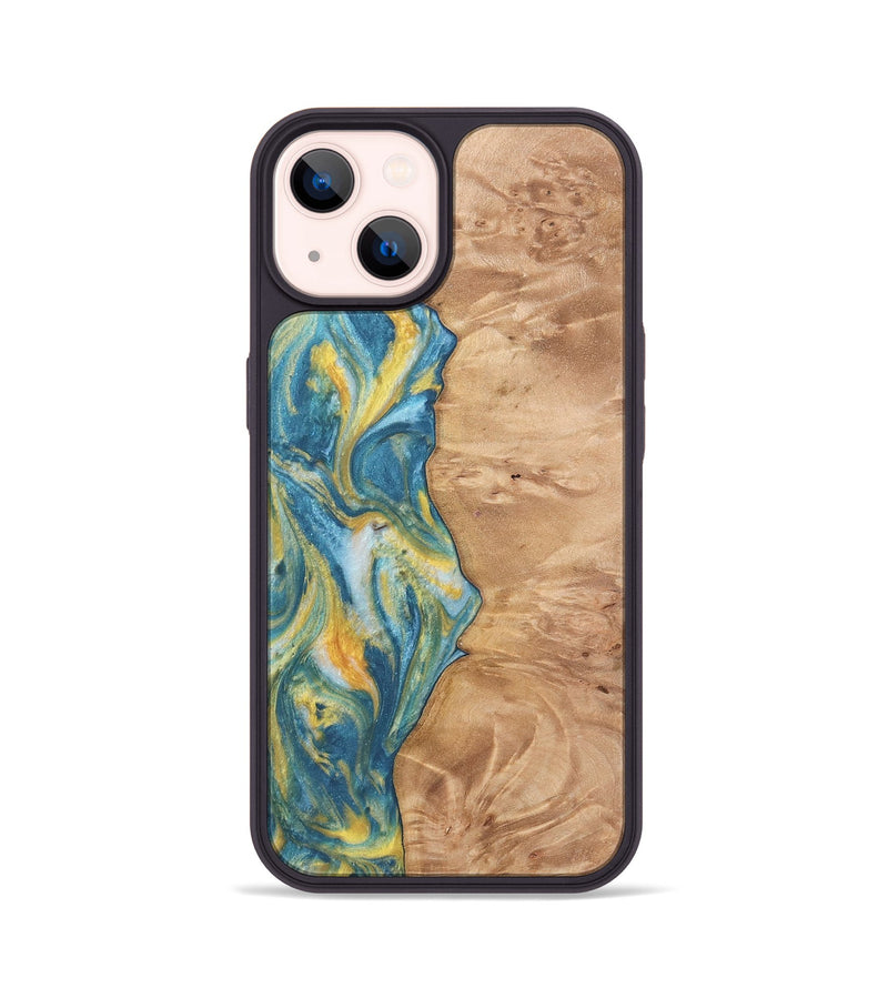 iPhone 14 Wood Phone Case - Partha (Teal & Gold, 732957)