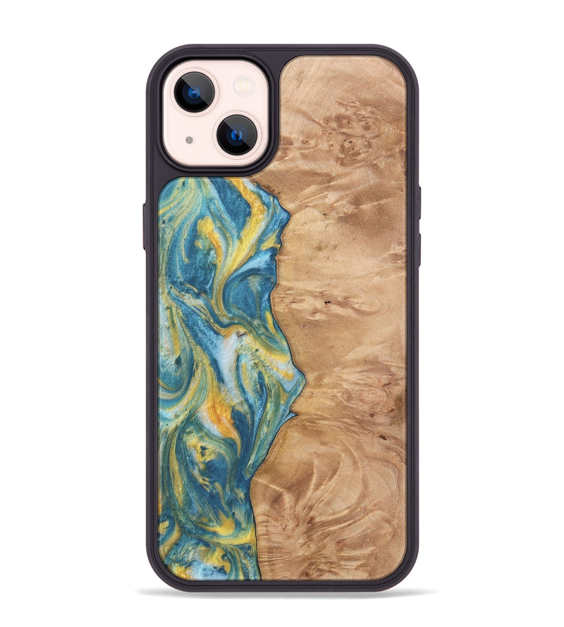 iPhone 14 Plus Wood Phone Case - Partha (Teal & Gold, 732957)