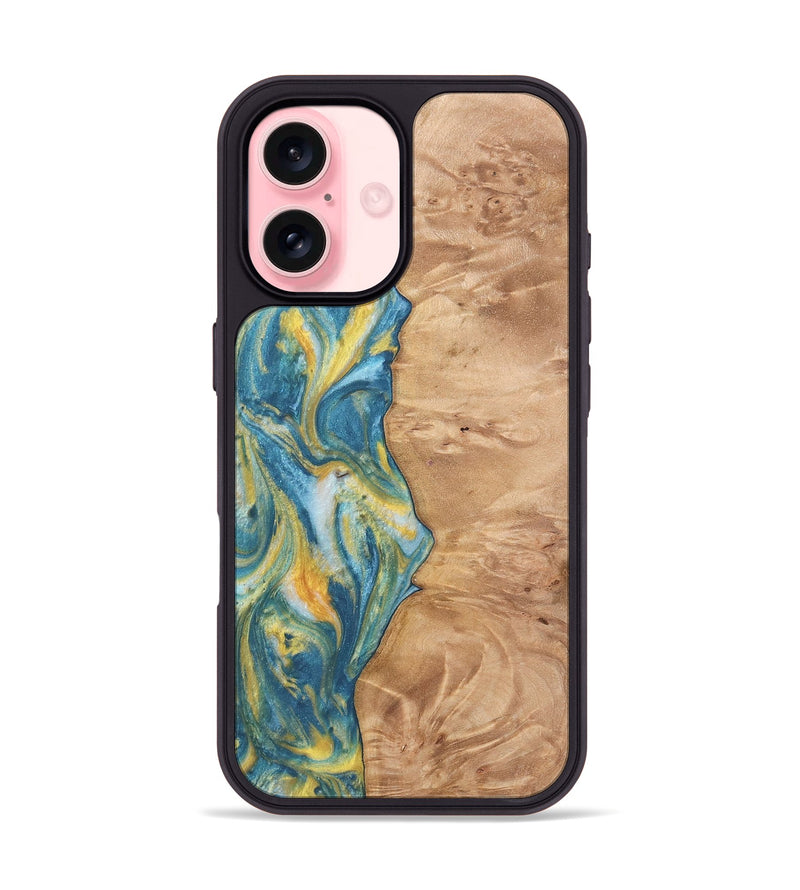 iPhone 16 Wood Phone Case - Partha (Teal & Gold, 732957)