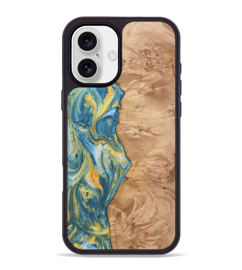 iPhone 16 Plus Wood Phone Case - Partha (Teal & Gold, 732957)