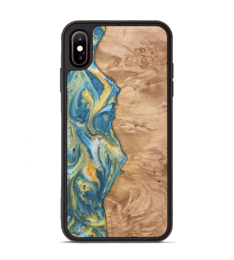 iPhone Xs Max Wood Phone Case - Partha (Teal & Gold, 732957)