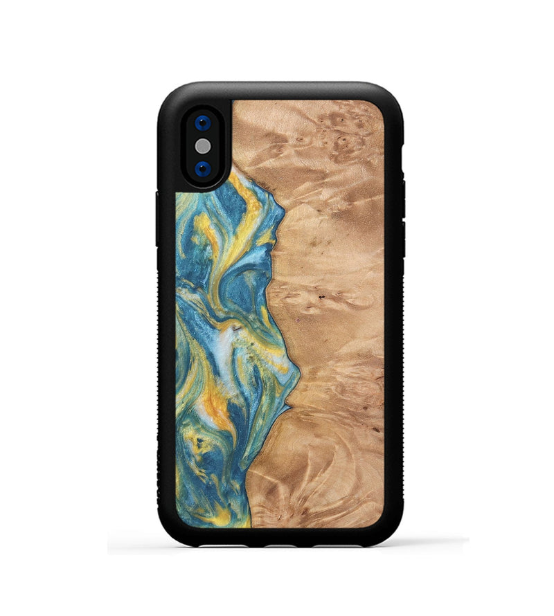 iPhone Xs Wood Phone Case - Partha (Teal & Gold, 732957)