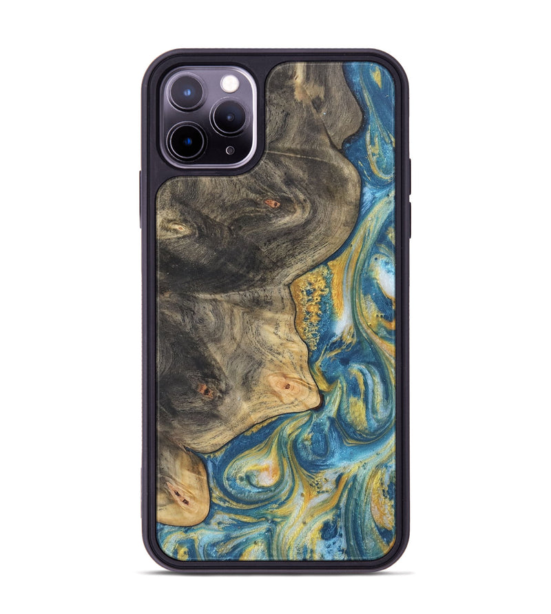 iPhone 11 Pro Max Wood Phone Case - Catie (Teal & Gold, 732991)