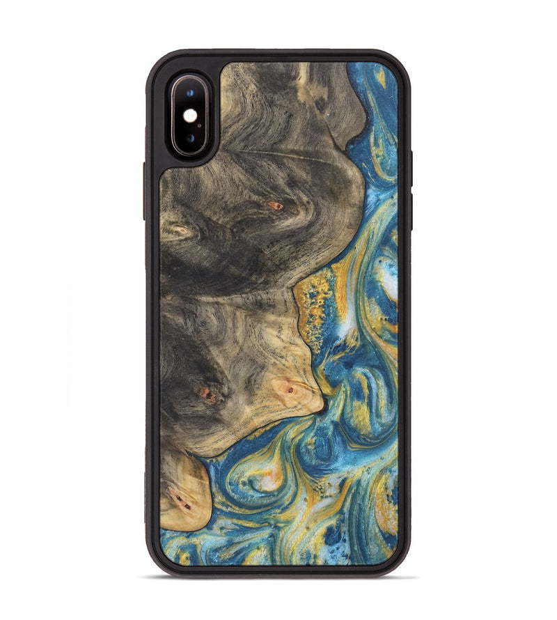 iPhone Xs Max Wood Phone Case - Catie (Teal & Gold, 732991)