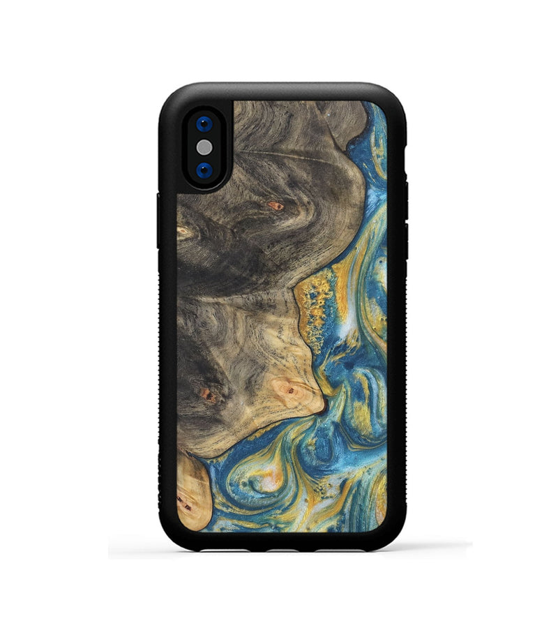 iPhone Xs Wood Phone Case - Catie (Teal & Gold, 732991)