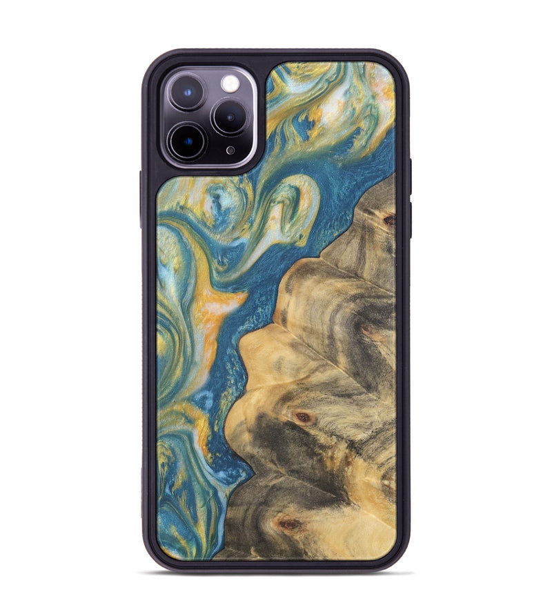 iPhone 11 Pro Max Wood Phone Case - Ronen (Teal & Gold, 733000)