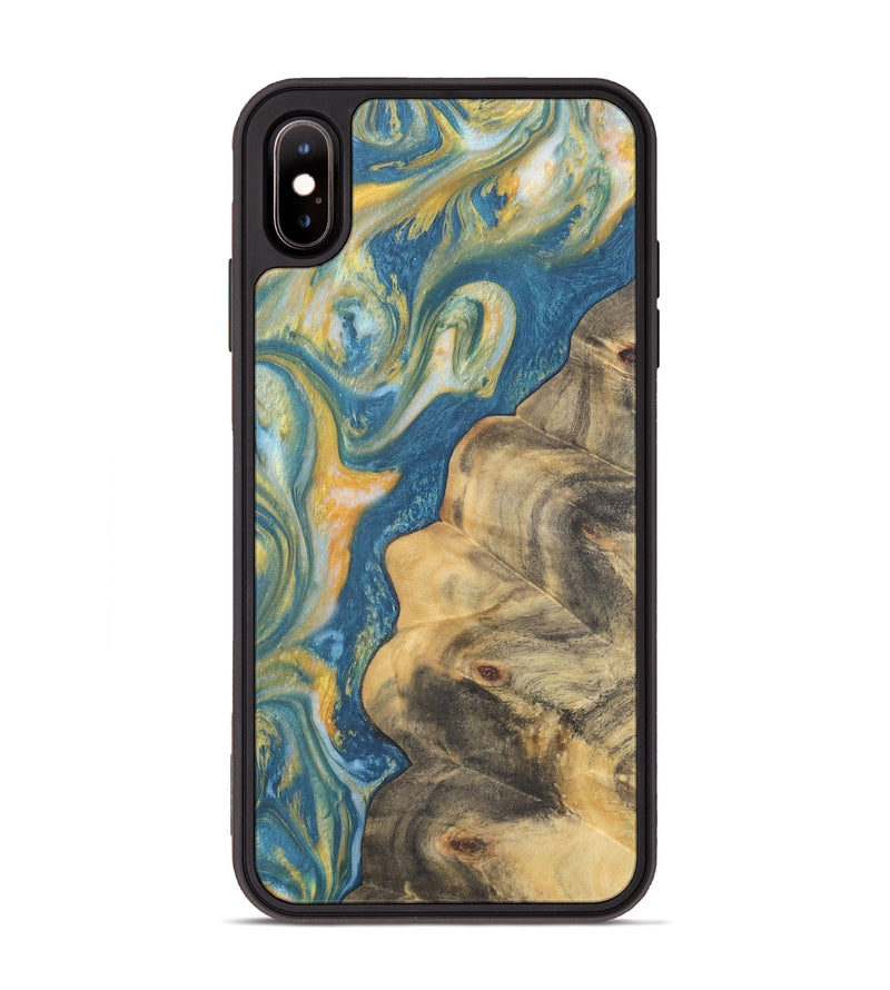 iPhone Xs Max Wood Phone Case - Ronen (Teal & Gold, 733000)