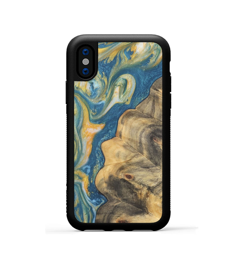 iPhone Xs Wood Phone Case - Ronen (Teal & Gold, 733000)