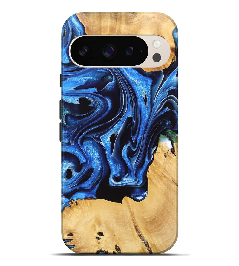 Pixel 9 Pro XL Wood Live Edge Phone Case - Ariella (Blue, 733013)