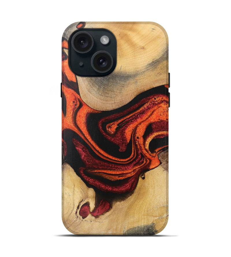 iPhone 15 Wood Live Edge Phone Case - Bevyn (Red, 733019)