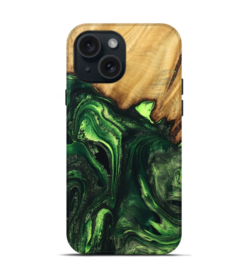 iPhone 15 Wood Live Edge Phone Case - Edith (Green, 733023)