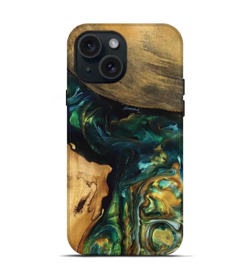 iPhone 15 Wood Live Edge Phone Case - Nevil (Green, 733024)