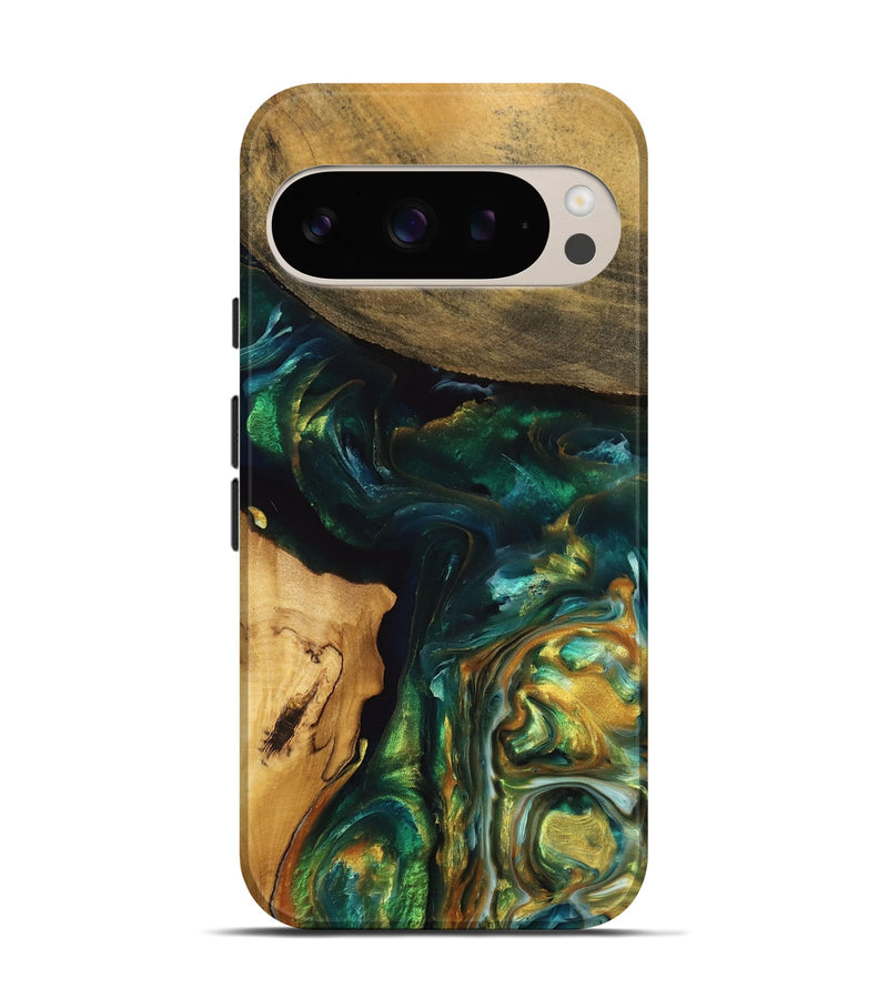 Pixel 9 Wood Live Edge Phone Case - Nevil (Green, 733024)