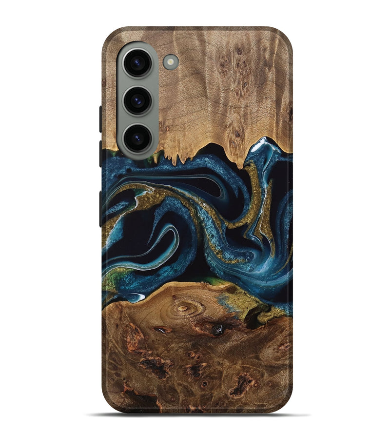 Galaxy S23 Plus Wood Live Edge Phone Case - Tineke (Teal & Gold, 733037)