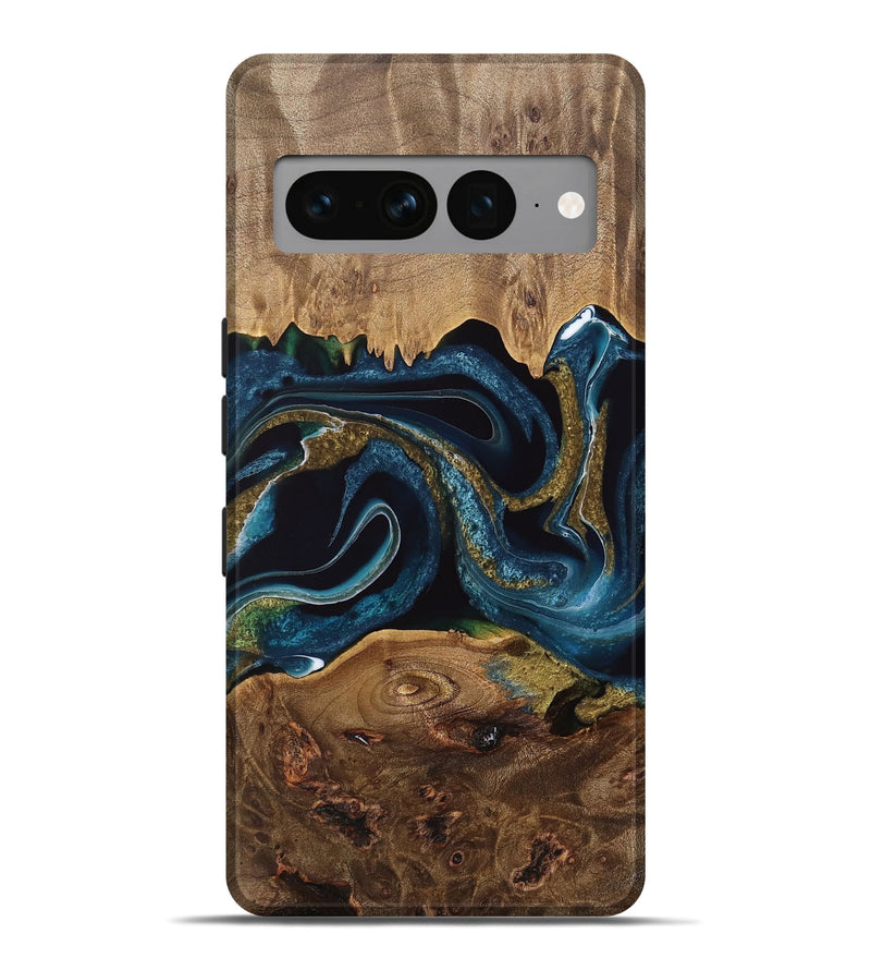 Pixel 7 Pro Wood Live Edge Phone Case - Tineke (Teal & Gold, 733037)