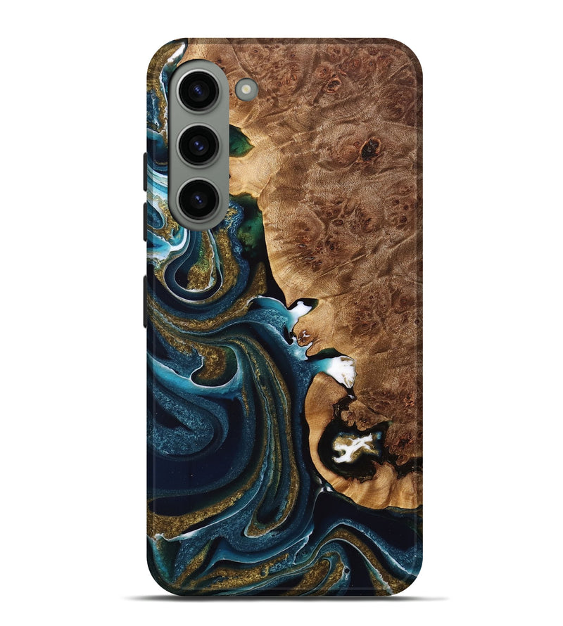 Galaxy S23 Plus Wood Live Edge Phone Case - Jacque (Teal & Gold, 733040)