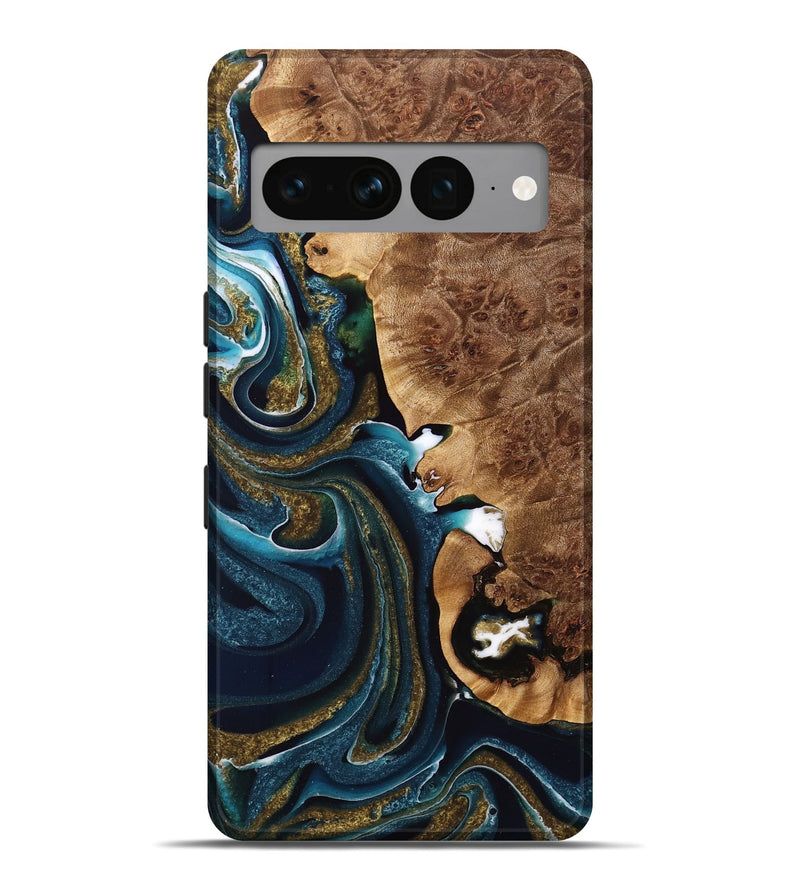 Pixel 7 Pro Wood Live Edge Phone Case - Jacque (Teal & Gold, 733040)