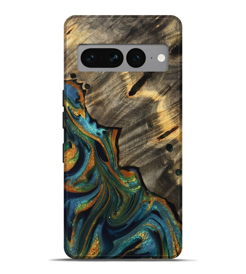 Pixel 7 Pro Wood Live Edge Phone Case - Emelyne (Teal & Gold, 733042)