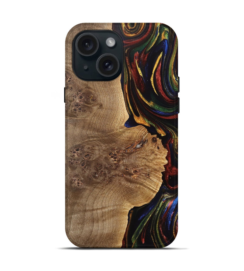 iPhone 15 Wood Live Edge Phone Case - Eyde (Red, 733043)