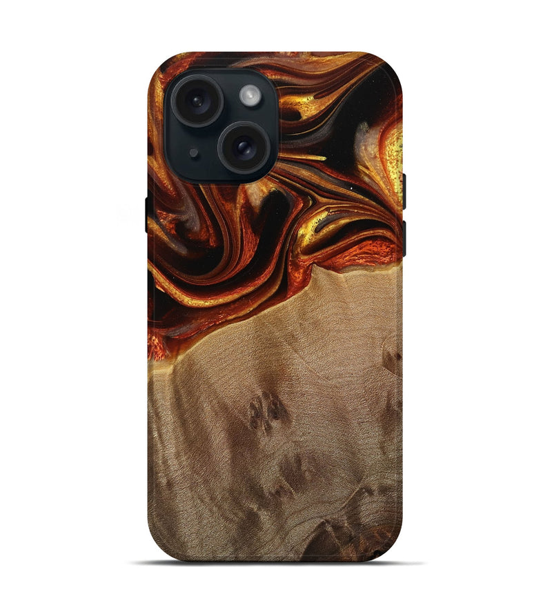 iPhone 15 Wood Live Edge Phone Case - Dosha (Red, 733046)