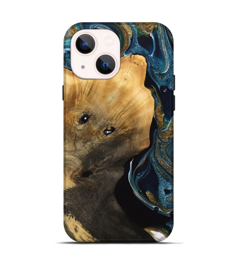 iPhone 14 Wood Live Edge Phone Case - Tommie (Teal & Gold, 733048)