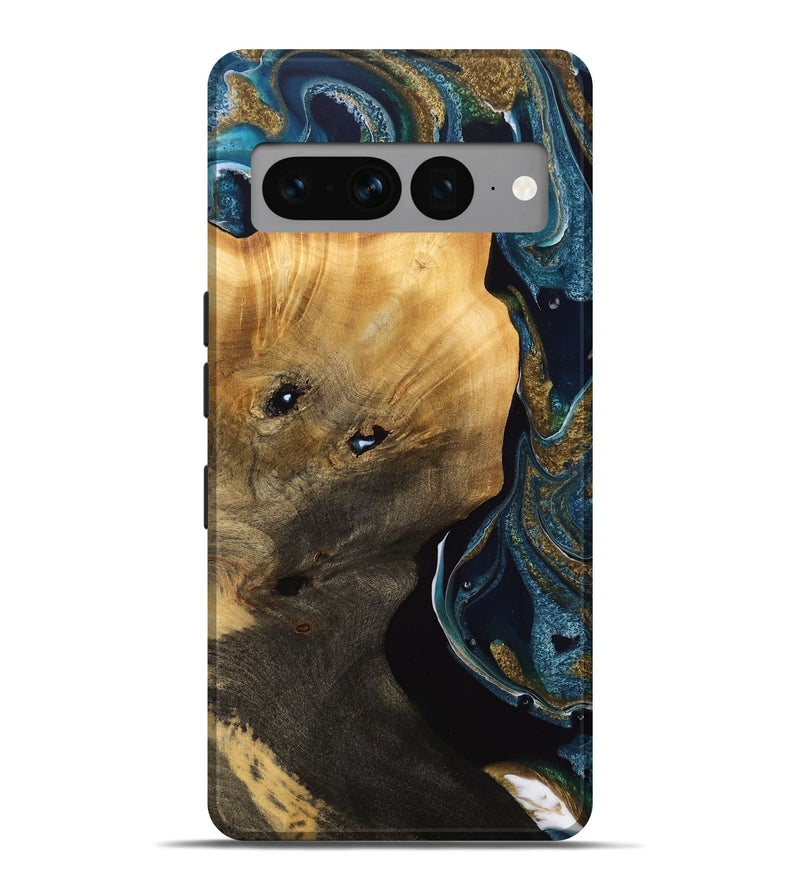 Pixel 7 Pro Wood Live Edge Phone Case - Tommie (Teal & Gold, 733048)