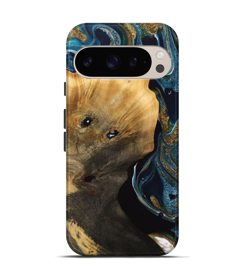 Pixel 9 Wood Live Edge Phone Case - Tommie (Teal & Gold, 733048)