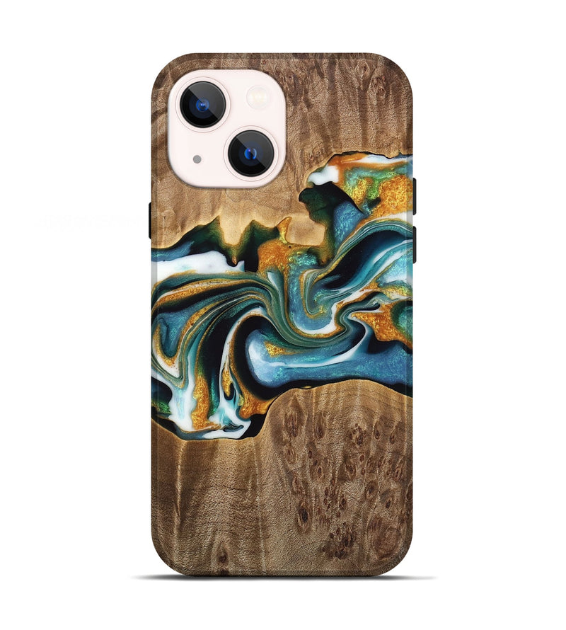 iPhone 13 Wood Live Edge Phone Case - Kenya (Teal & Gold, 733050)