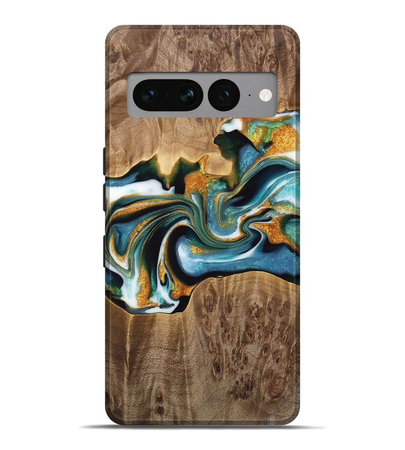 Pixel 7 Pro Wood Live Edge Phone Case - Kenya (Teal & Gold, 733050)